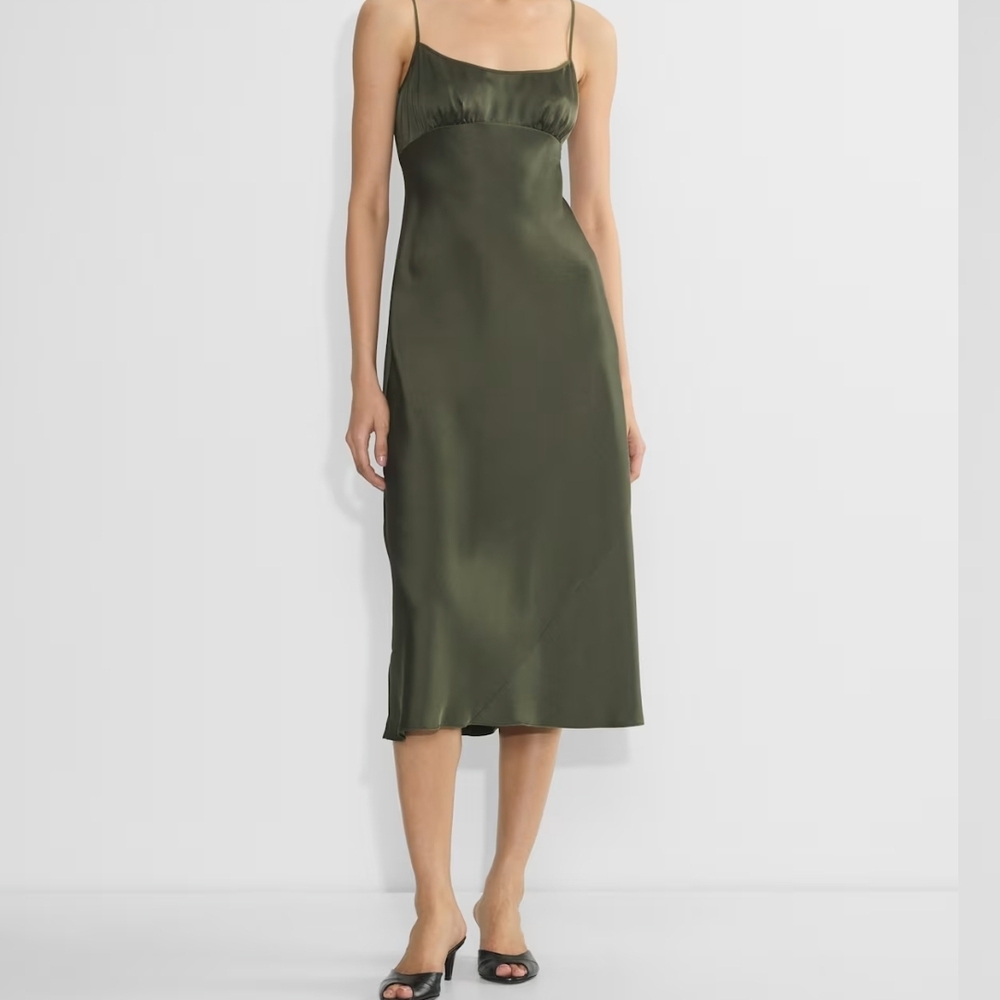 Elegant Olive Green Satin Dress